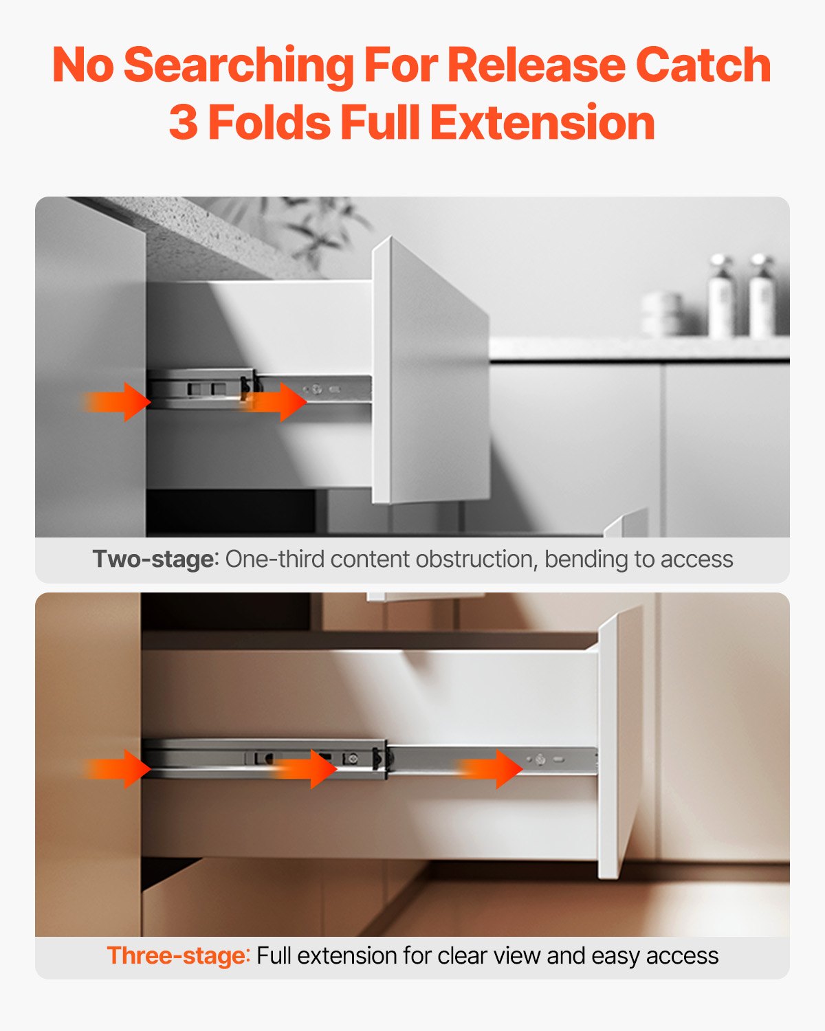 Drawer Cabinet Slides Side Mount 24 Inch 10 Pairs Load Capacity 100LB - Silver