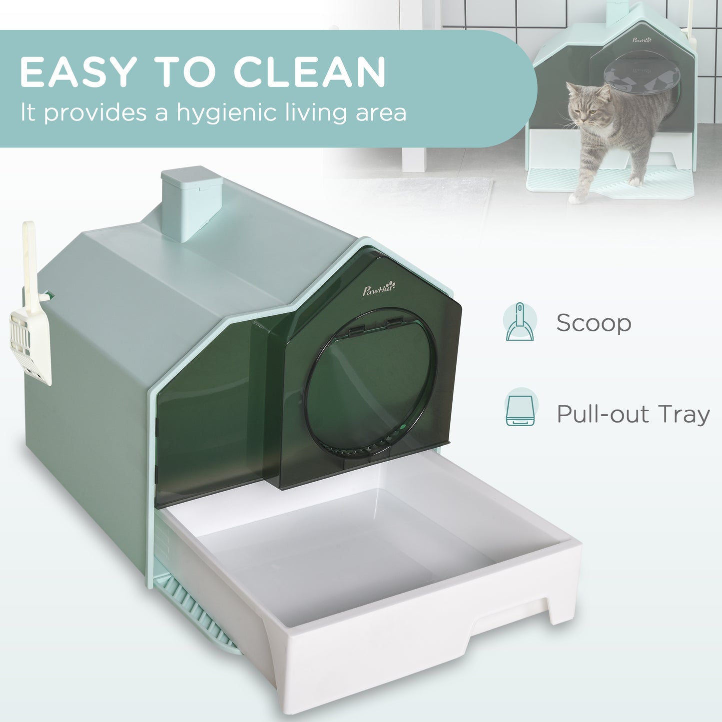 Hooded Cat Litter Box with Litter Mat, Odor Control, Light Blue