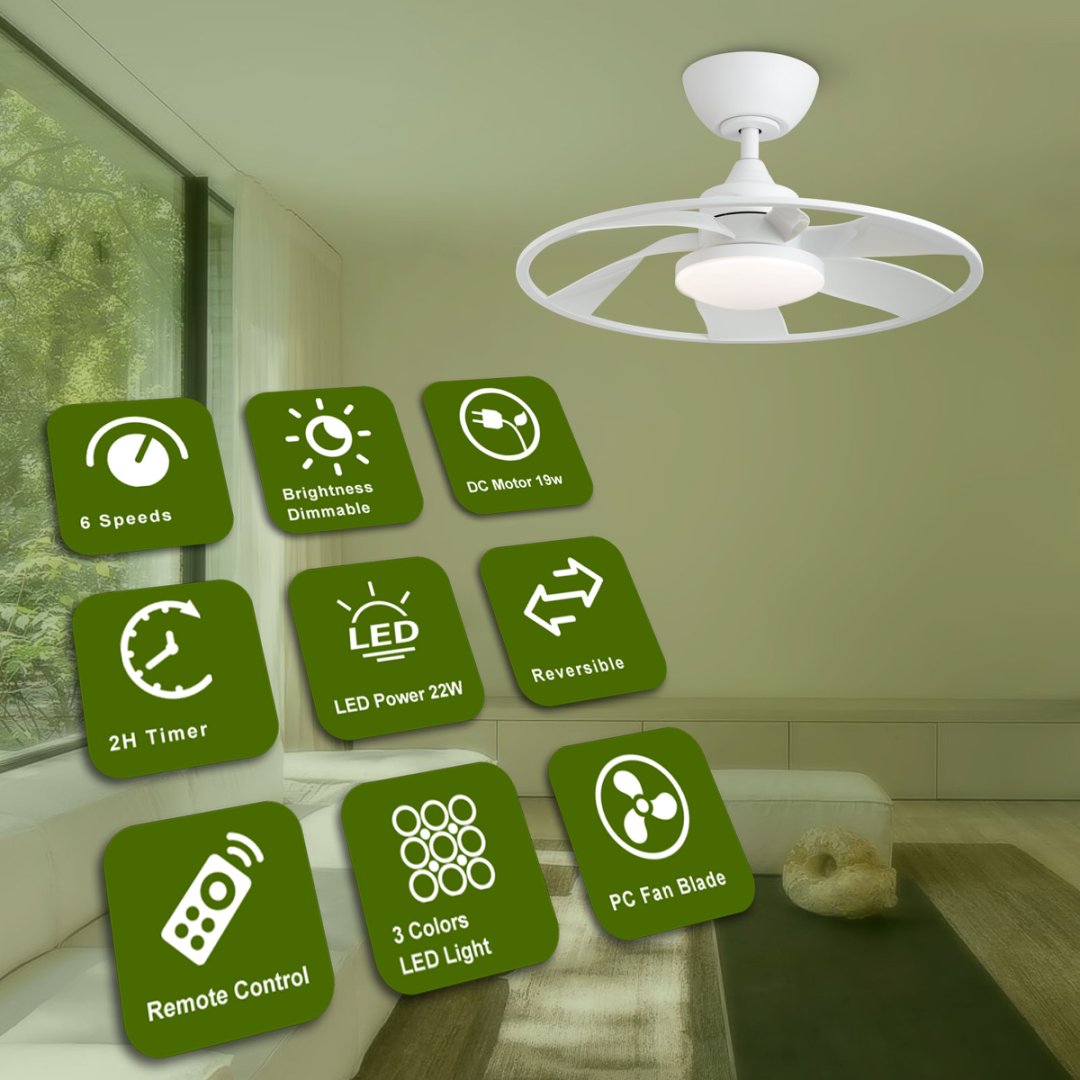 22-Inch LED Indoor Ceiling Fan with Dimmable Light and Multiple Speed Settings