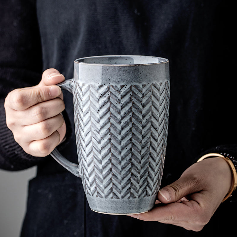 Large Capacity Ceramic Mug with Variable Glaze - Retro Kiln Style, 601ml