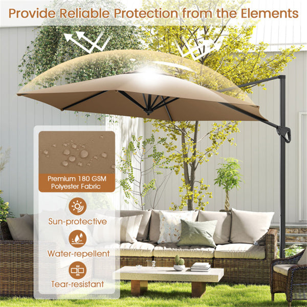 9x8.2FT Cantilever Patio Umbrella - Double-Tier Vented Canopy, Brown