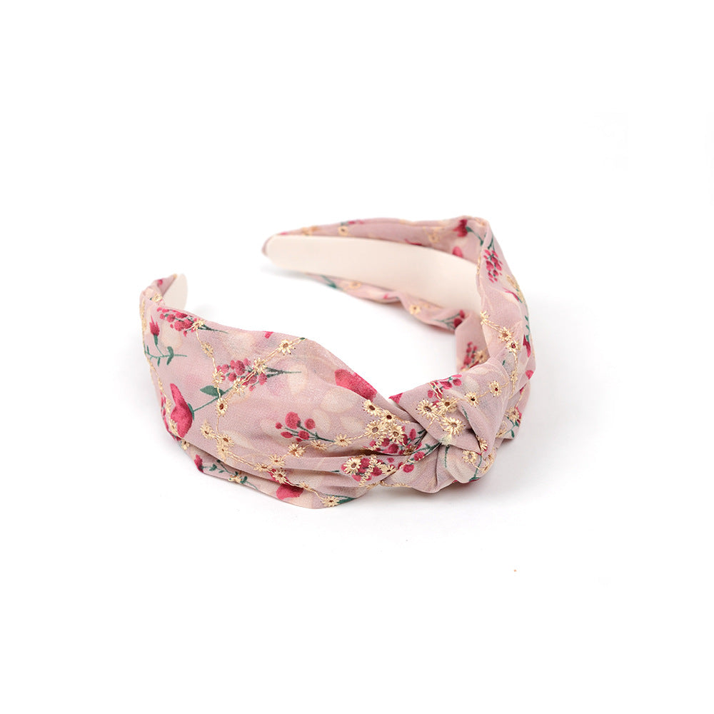 Embroidered Tulle Headband with Knot Detail