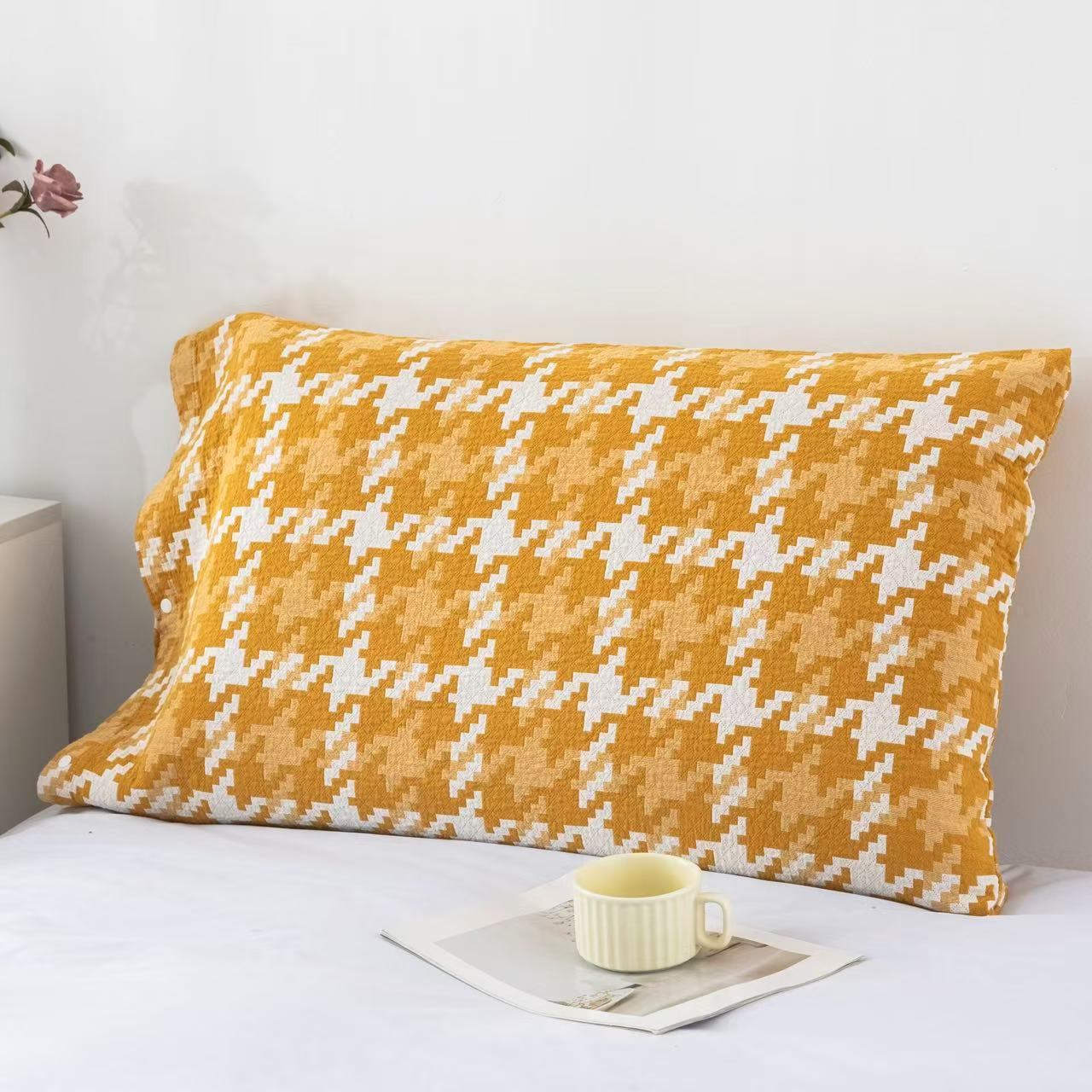 Nordic Style Cotton Pillowcase 50x80cm Decorative Sofa Cushion Cover - Big Leaf & Houndstooth