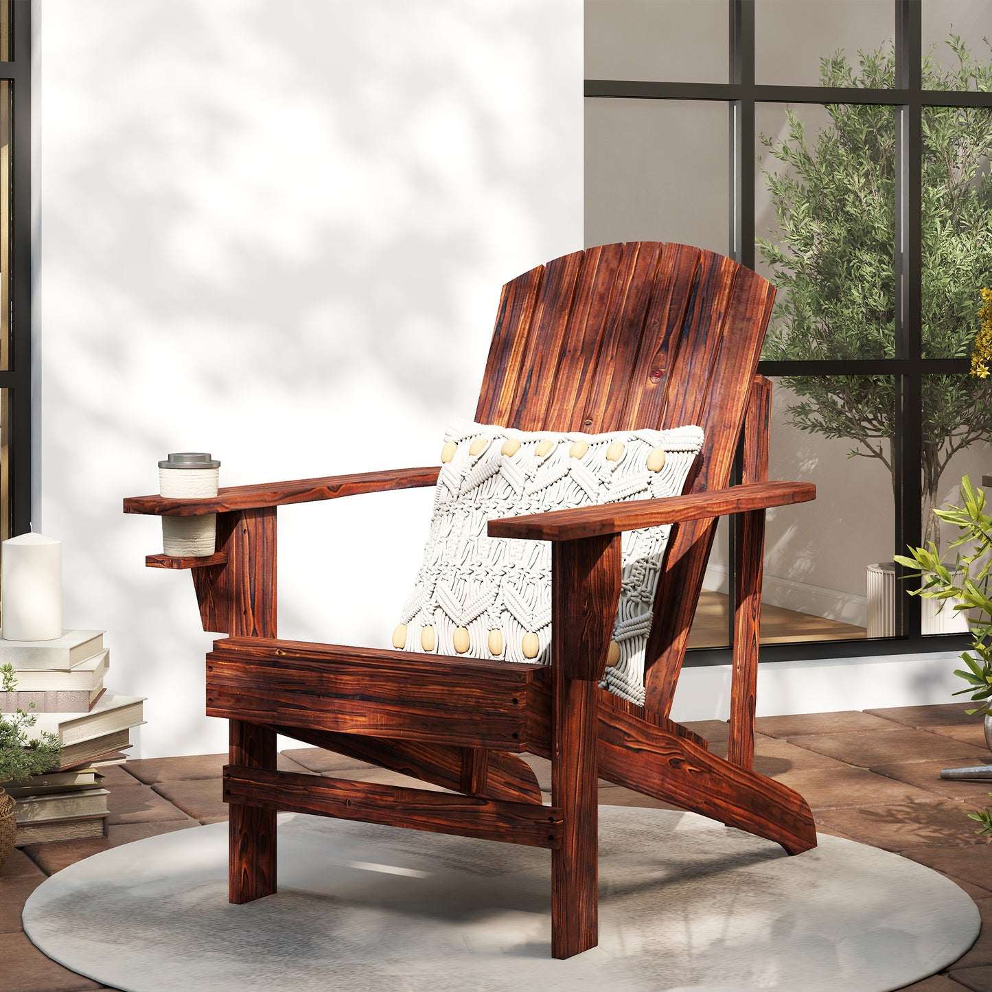 Brown Adirondack Chair with Cupholder - Outdoor Seating