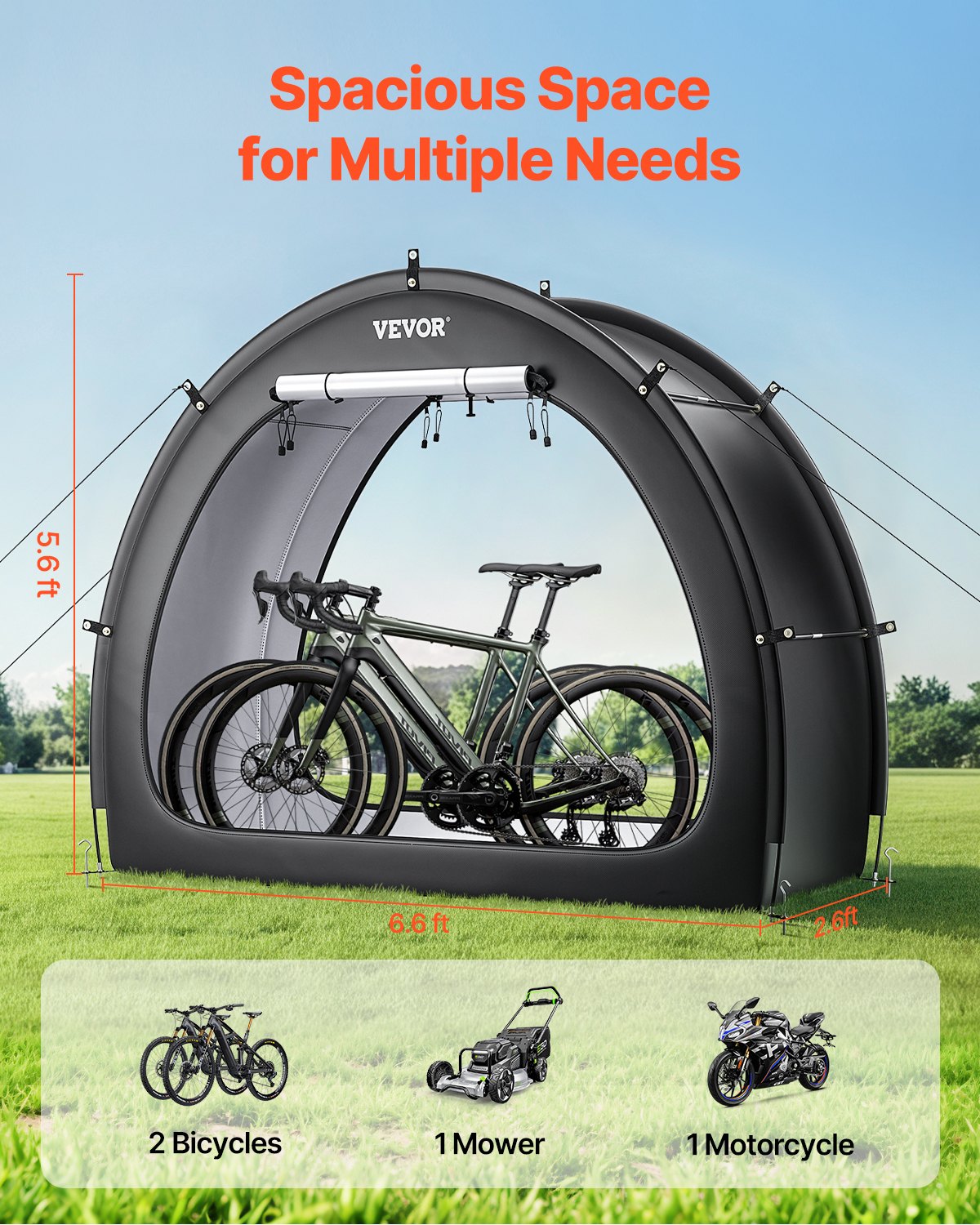 Outdoor Bike Storage Tent Waterproof Fan-Shaped Shed for 1-2 Bikes