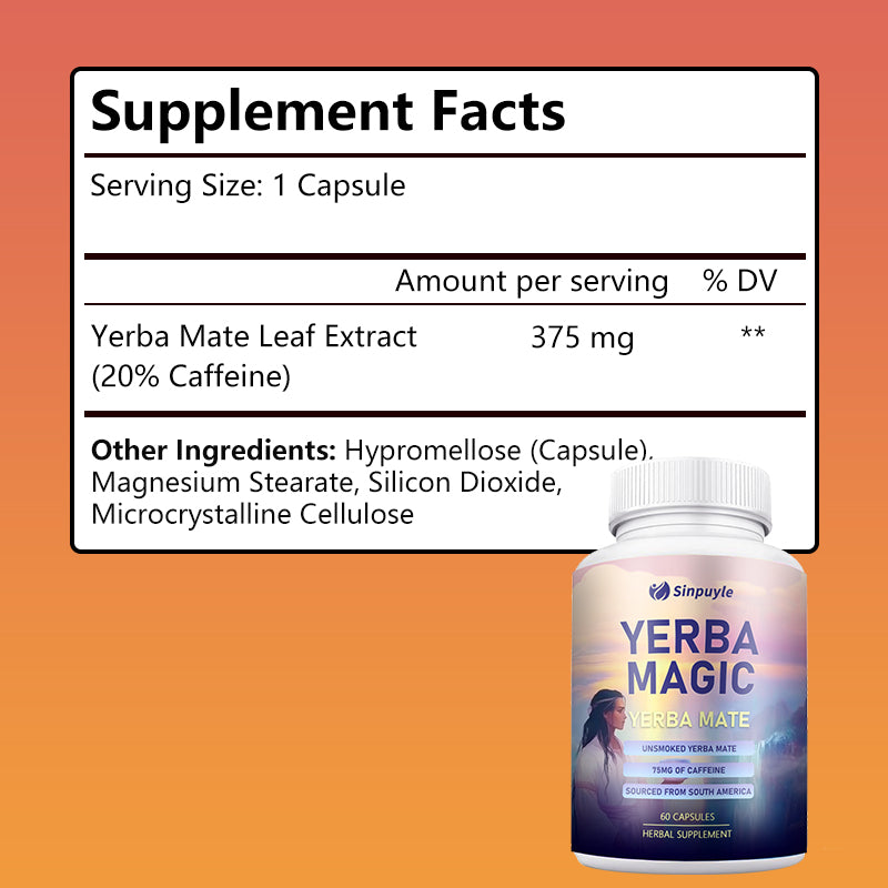 Yerba Mate Gut Health Supplement Capsules - 60 Count Natural Energy
