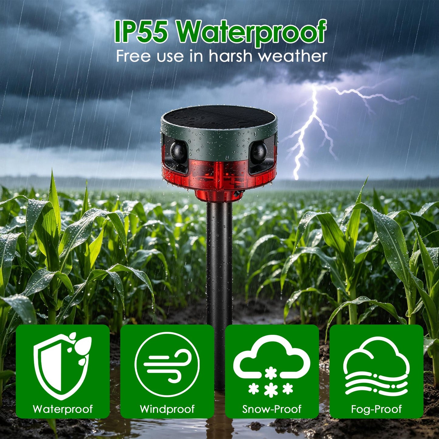 Outdoor Solar Motion Sensor Alarm 129dB with 13 Sounds & Custom Recording, Animal Deterrent, Waterproof Garden Security Light