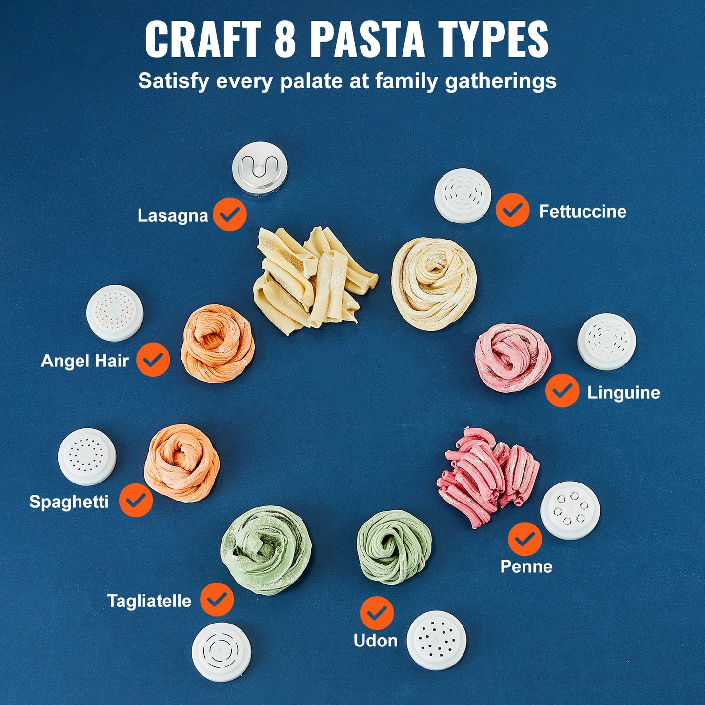 Electric Pasta Maker Machine with 8 Shapes, 4 Modes, 500g Capacity - Blue