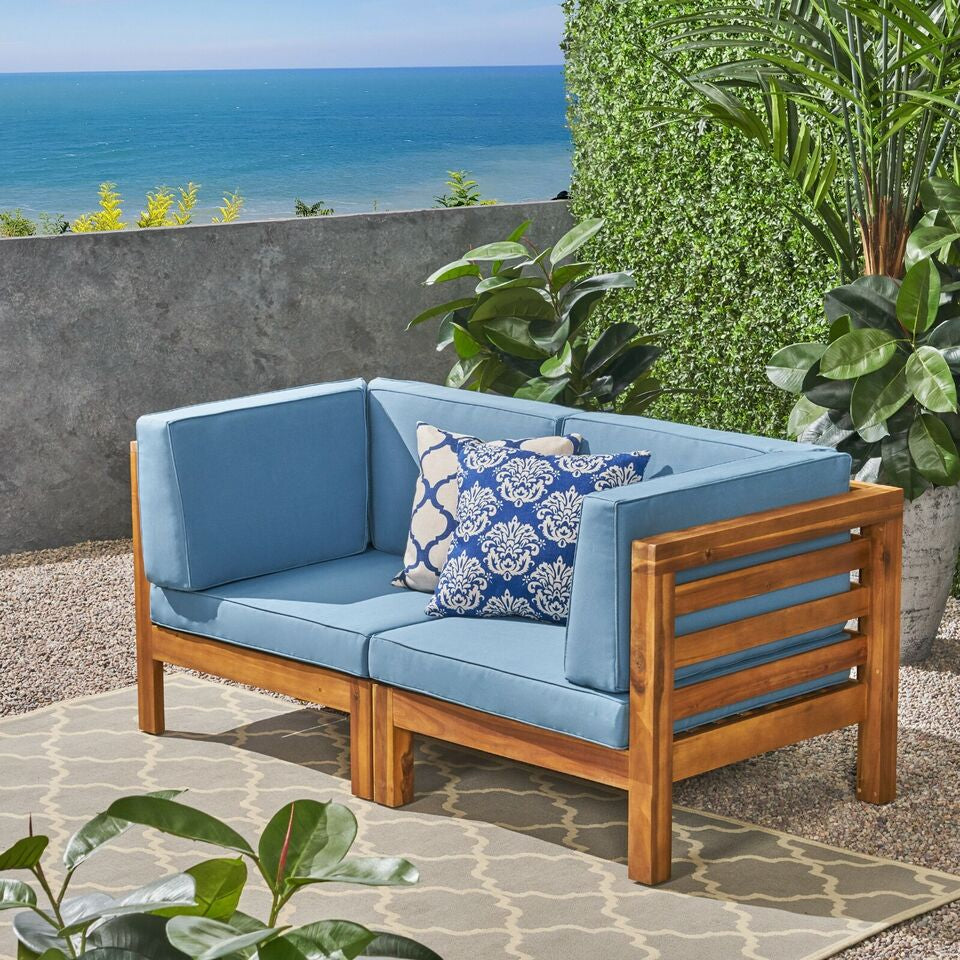 OANA 2-Piece Loveseat Set - Stylish Acacia Wood - Blue