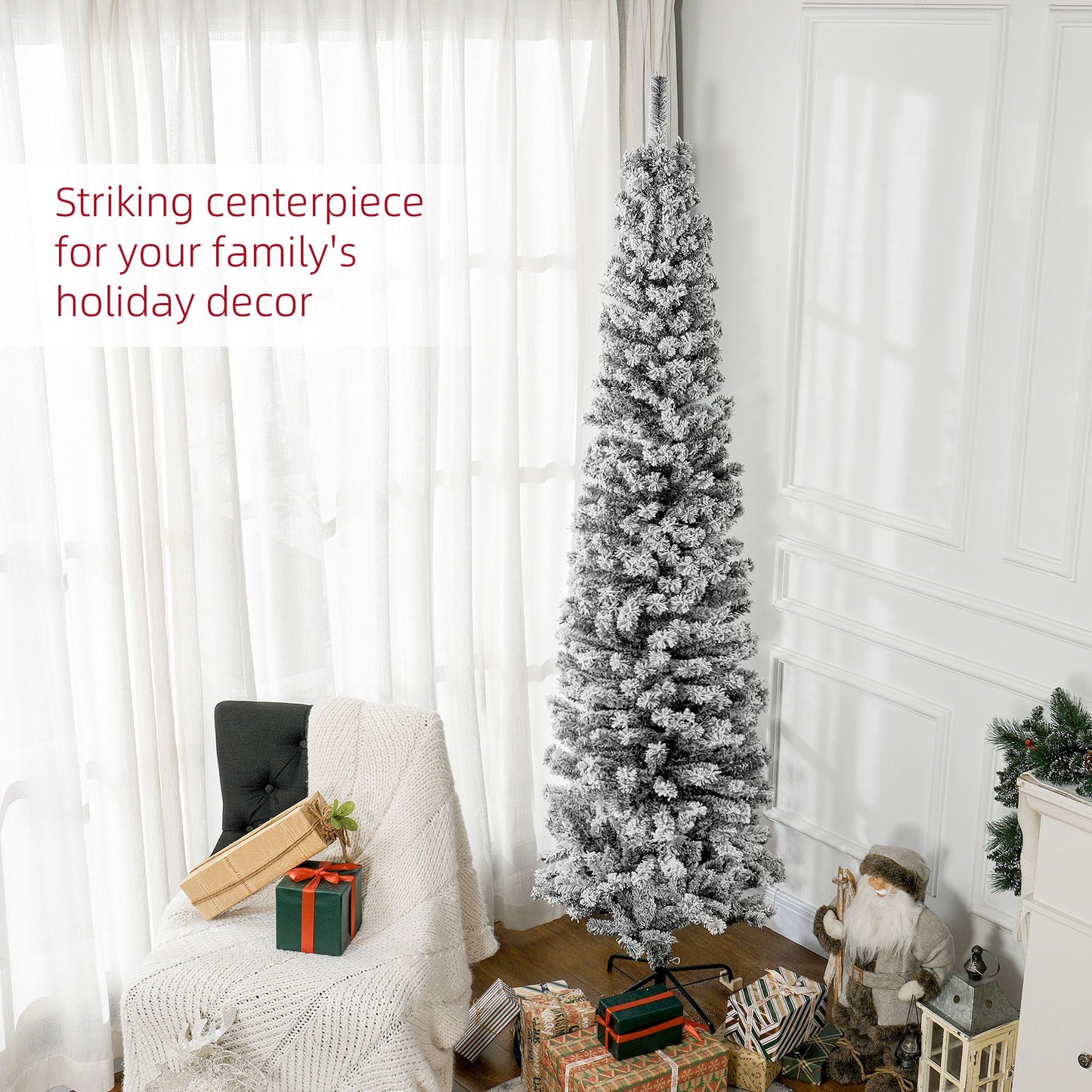 7.5ft Flocked Christmas Tree - Black Pencil Christmas Tree
