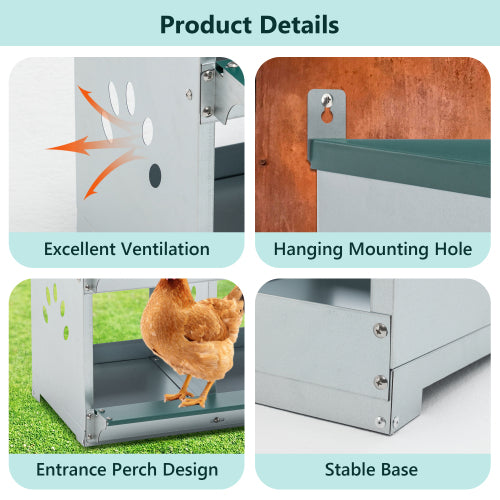4 Compartment Metal Chicken Nesting Box Wall Mount Egg Laying Box for Poultry - Green