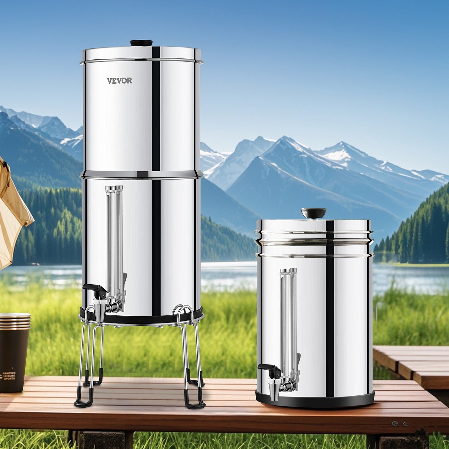 Gravity-Fed Water Filter System - Stainless Steel, 2 Filters