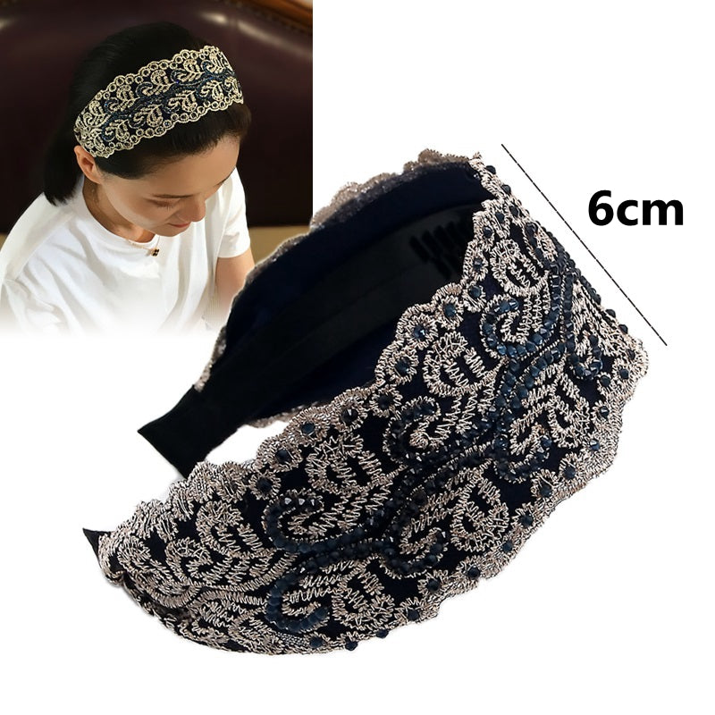 Women's Lace Rhinestone Hair Hoop - Wide Brim
