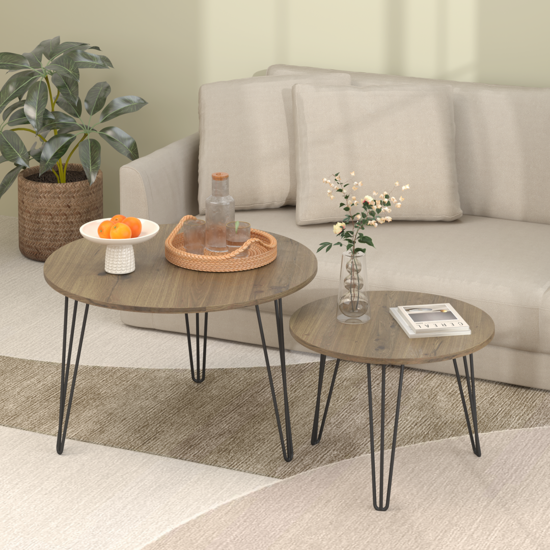 27.56" Round Nesting Coffee Table Set of 2 - Rustic Brown