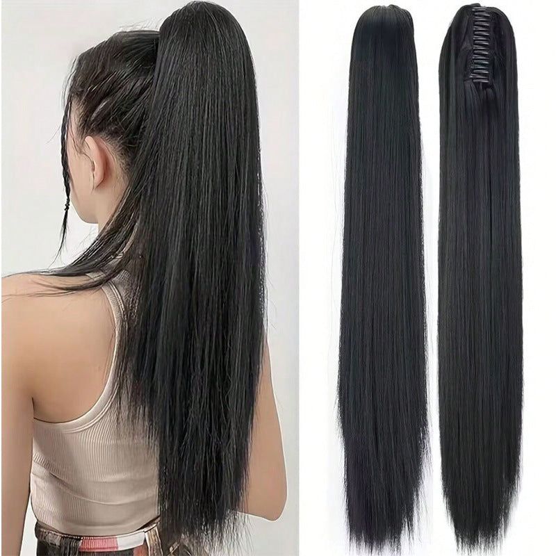 Women's Long Straight Ponytail Wig with Clip-In Medium Length Hair Extension