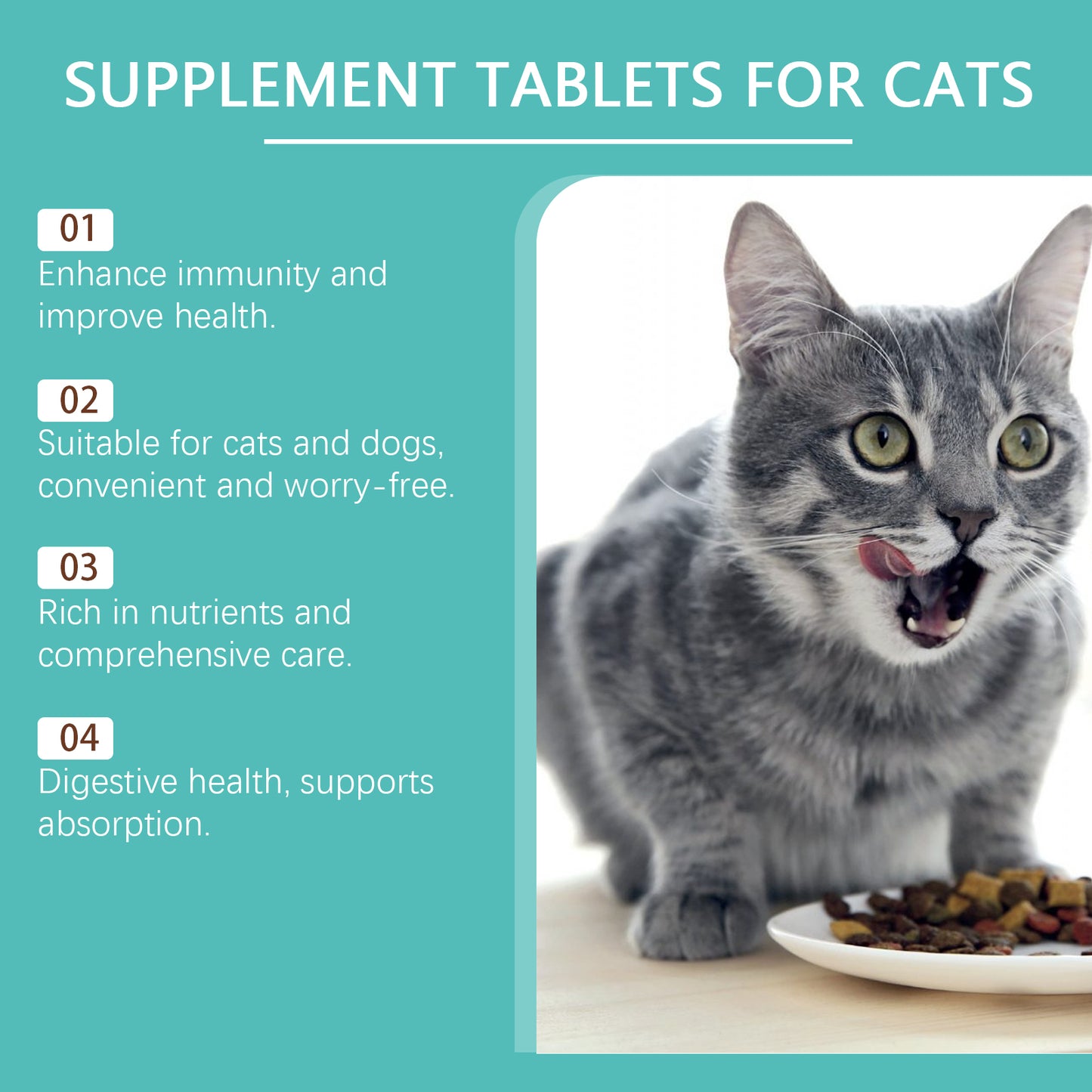 Cat Probiotic Supplement Tablets for Digestive & Immune Support - 80 Count