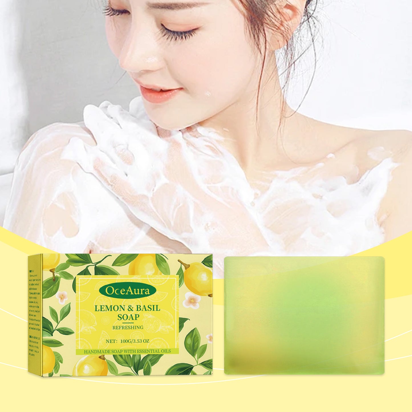 Lemon Basil Refreshing Bar Soap with Shea Butter & Sea Salt - 100g