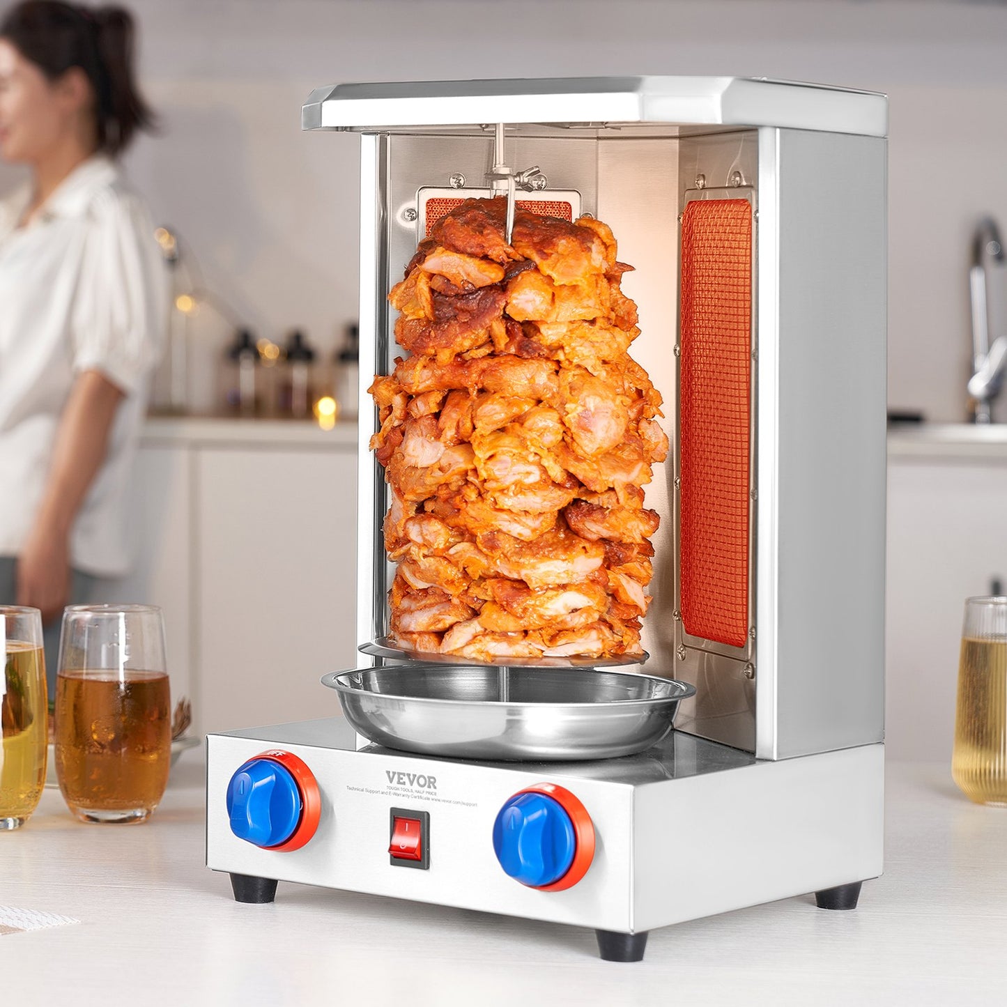 Silver Shawarma Grill Machine with 13L Capacity - Gas Vertical Rotisserie for Home & Restaurant