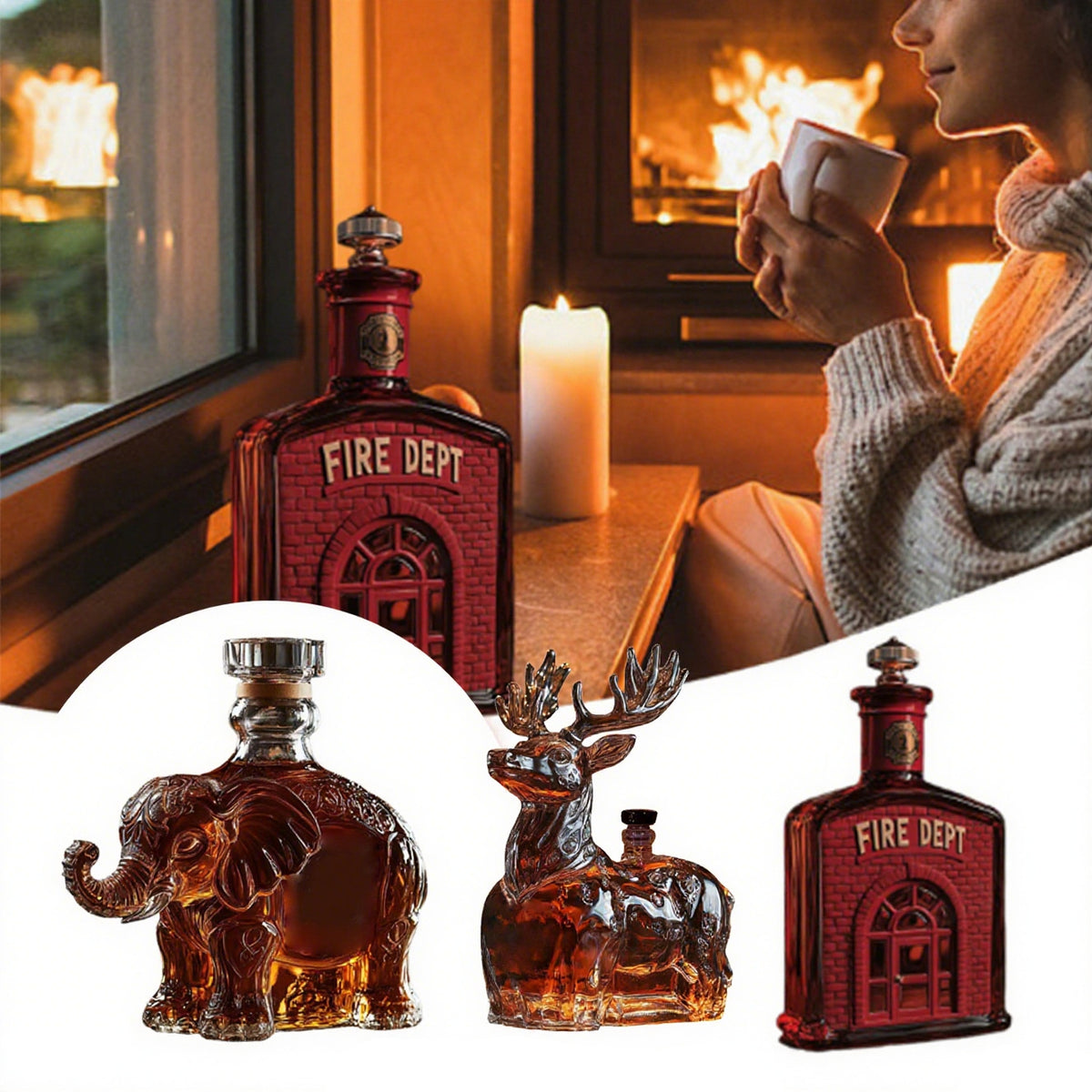 Decorative Glass Whiskey Bottle with Elephant and Deer Variants