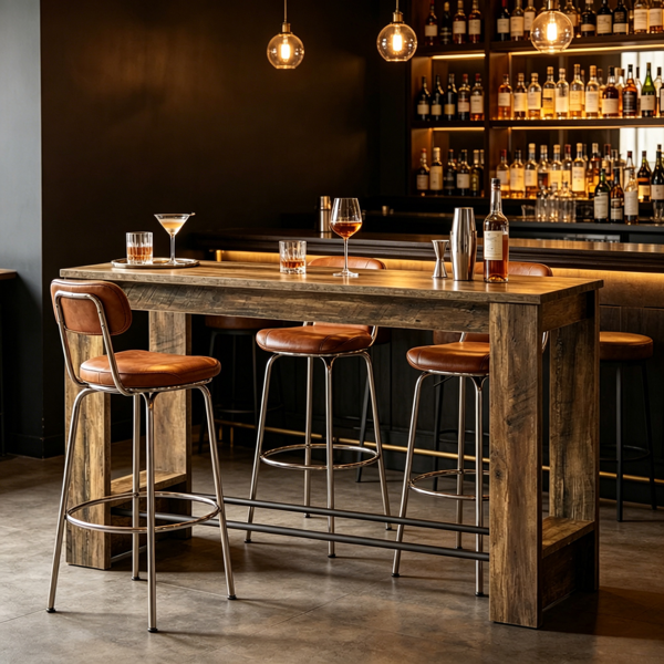 Rustic Industrial Bar Table - 37.4 Inch Height, 63 Inch Length