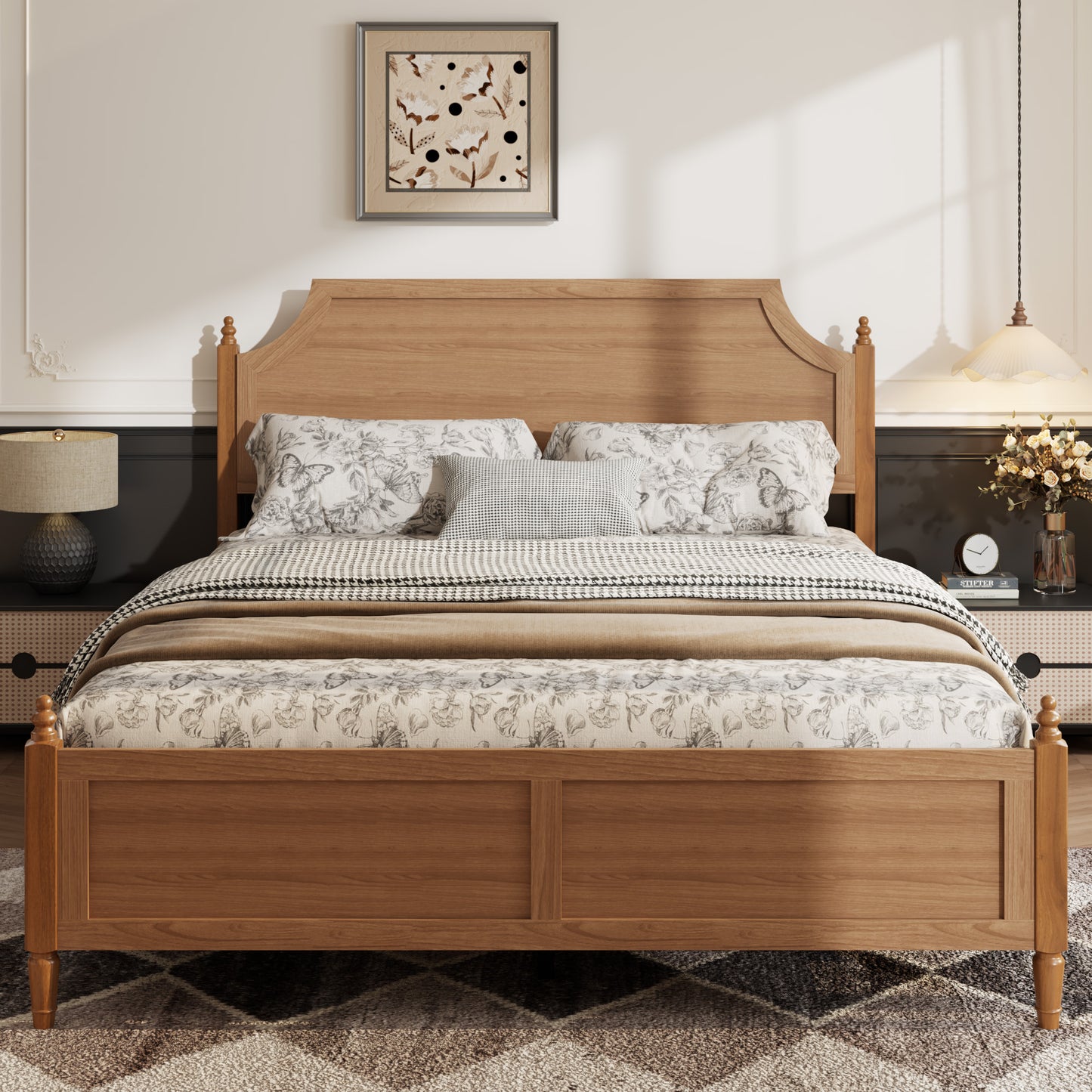 Farmhouse Platform Bed Frame with Headboard & Footboard - Dark Brown