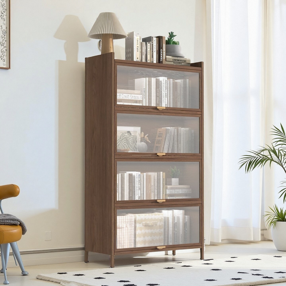 57'' Tall Metal 4-Door Storage Cabinet - Walnut