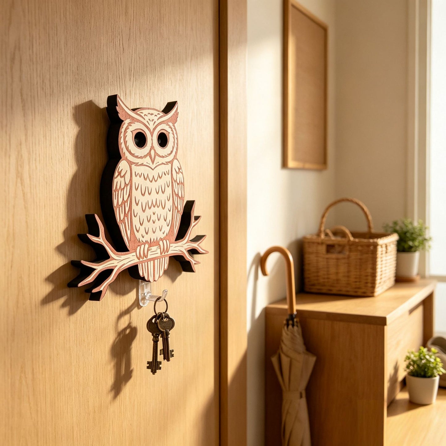 Wooden Owl Key Holder Wall Decor - Multi-Purpose Home Storage