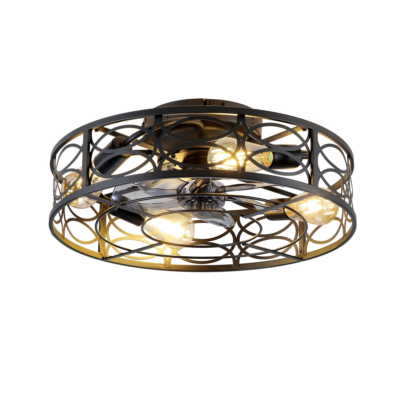 20" Low Profile Caged Ceiling Fan with Remote Control - Blush Gold Bronze