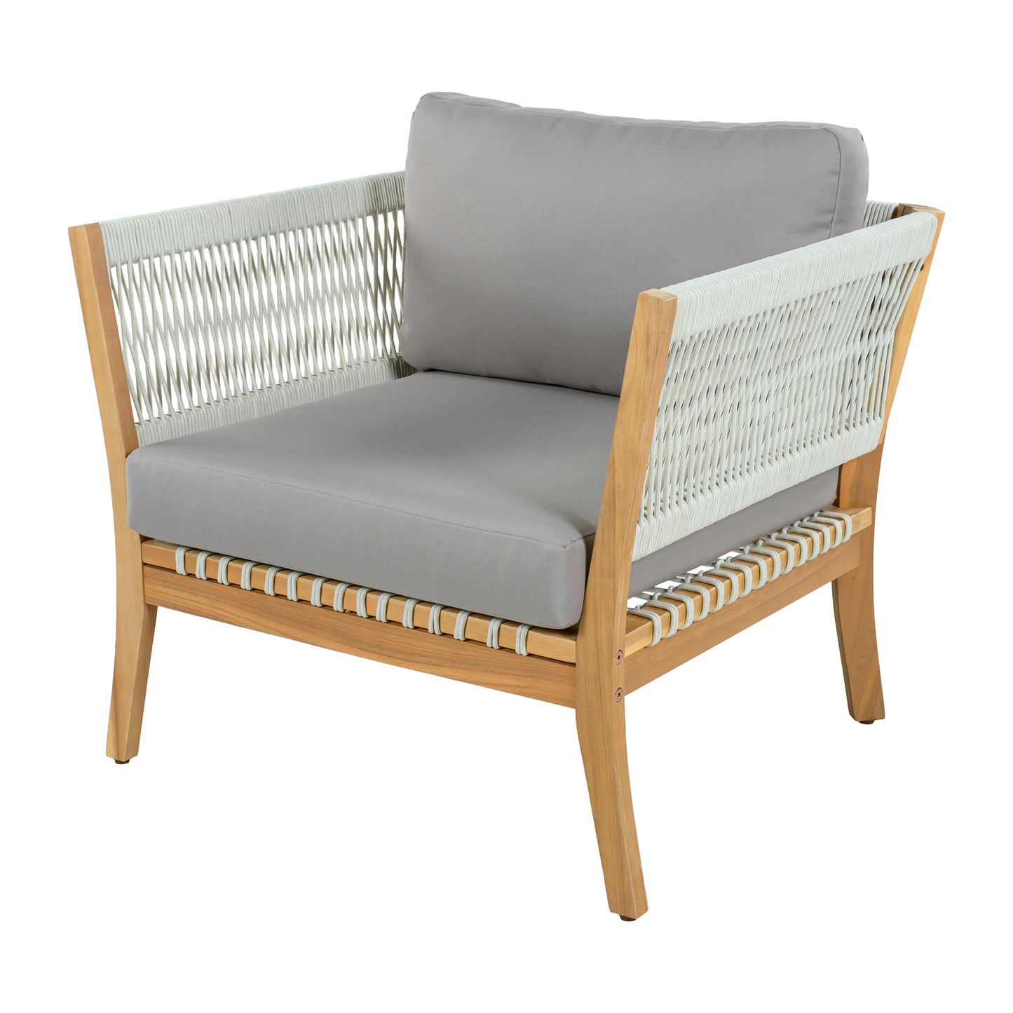 Outdoor Acacia Wood Lounge Chair with Thick Cushions - Natural & Grey