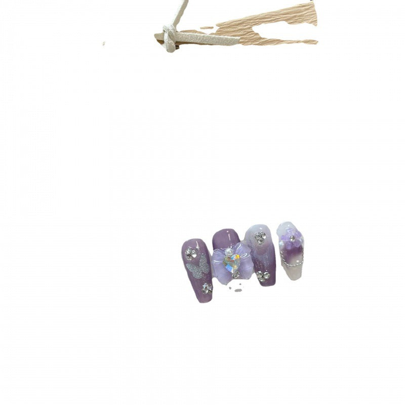 Handmade Purple Iris Butterfly Press-On Nail Set - Multiple Sizes