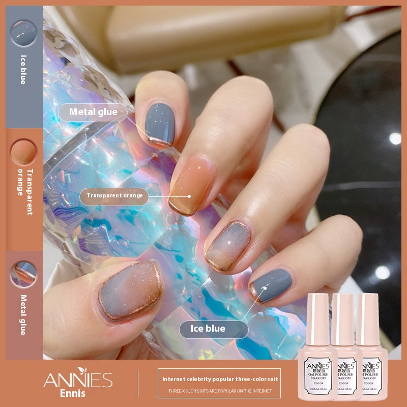 Three-Color Gel Nail Polish Set for Manicure - Nude, Purple, Orange