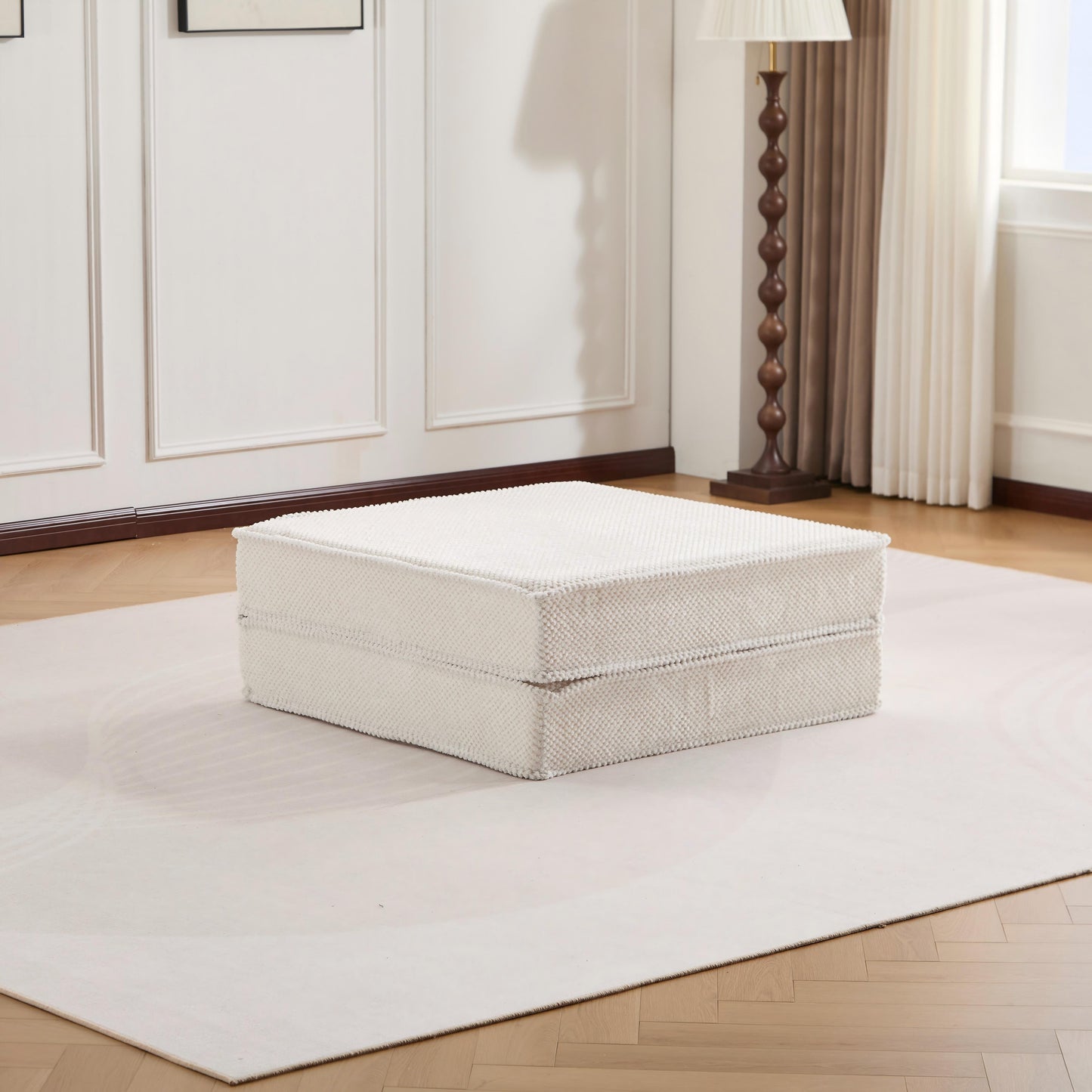 Convertible Floor Sofa Bed with Ottoman - White Fabric
