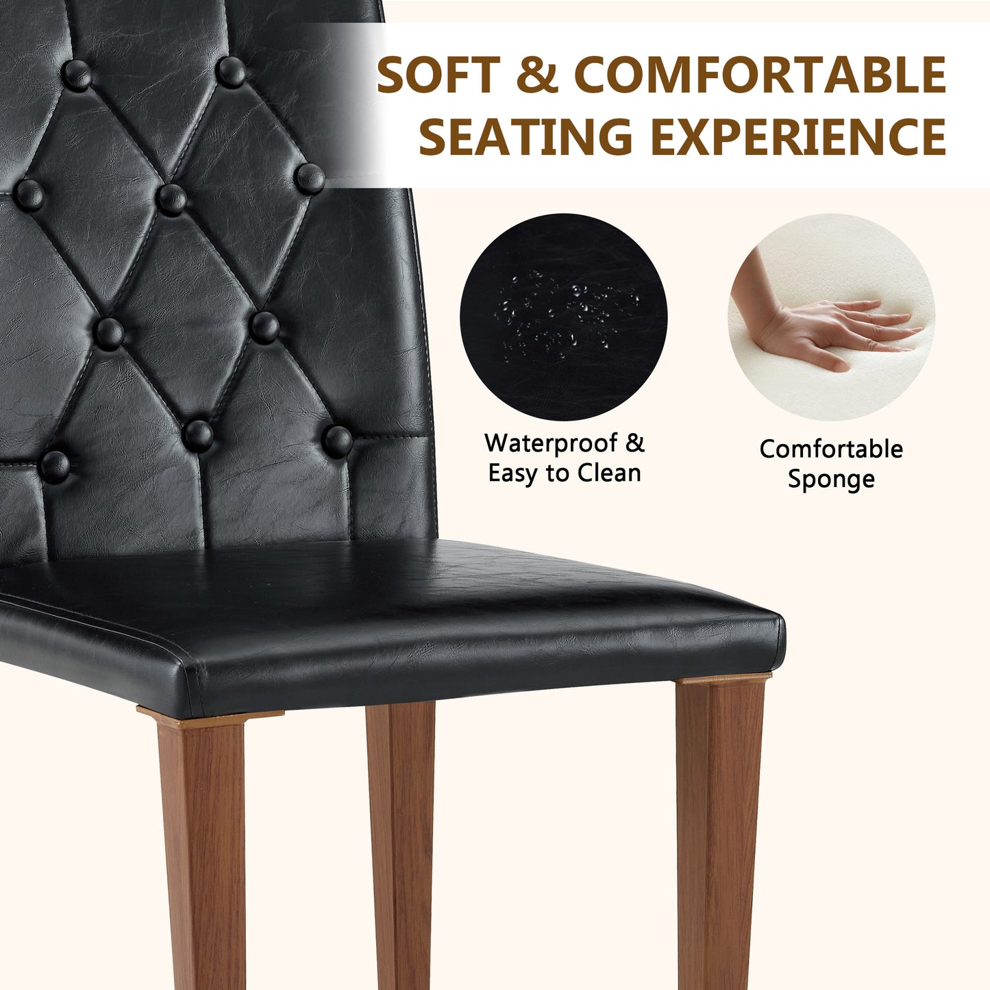 2-piece Set Of Black PU Dining Chairs Ergonomically Designed With A