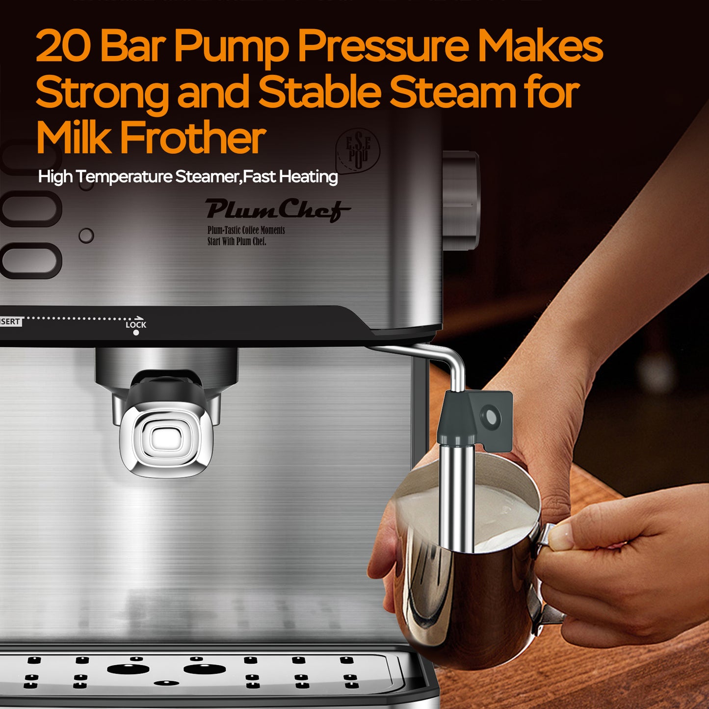 20 Bar Espresso Machine with Milk Frother, Single & Double Shot, ESE Pod Compatible