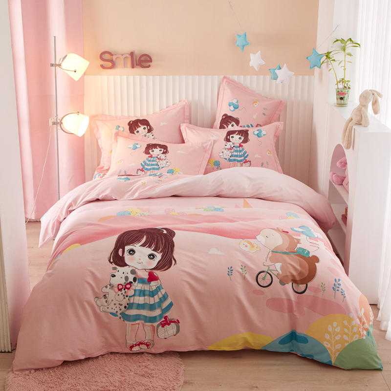 Kids Cotton Cartoon Bedding Set - Boys Girls Bed Linen & Pillowcases