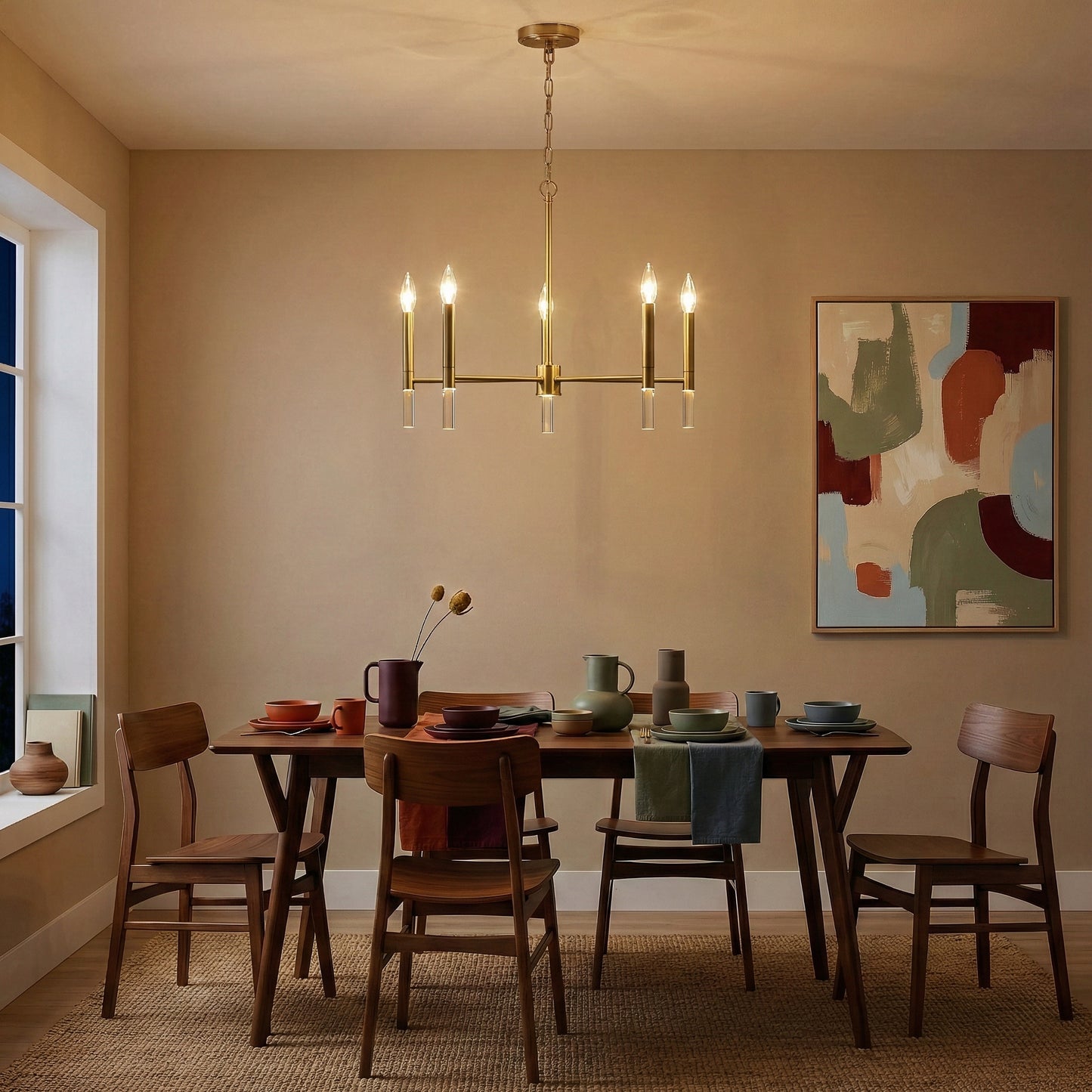 Courtyard Five Light Golden Brass Candle Chandelier 24 W X 17.75 H
