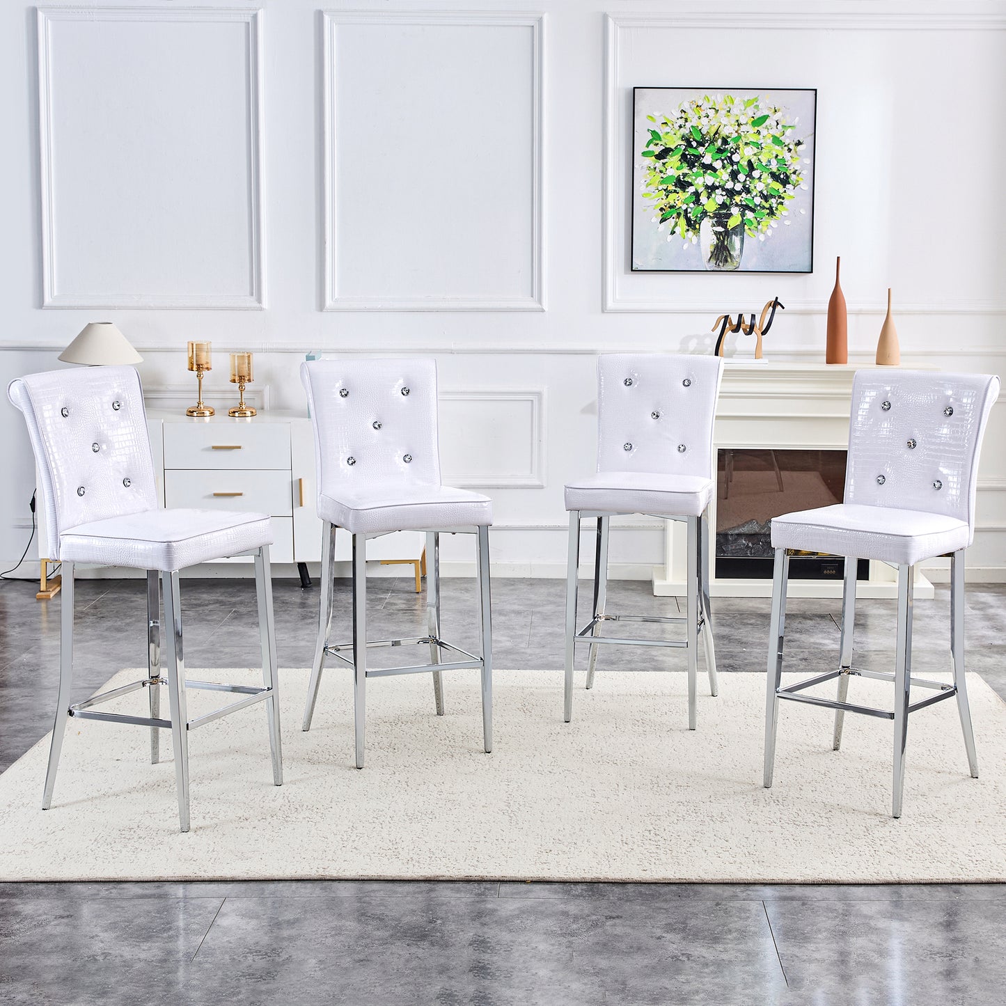 A Set Of 2 White Vintage Crocodile Leather Bar Chairs, Featuring