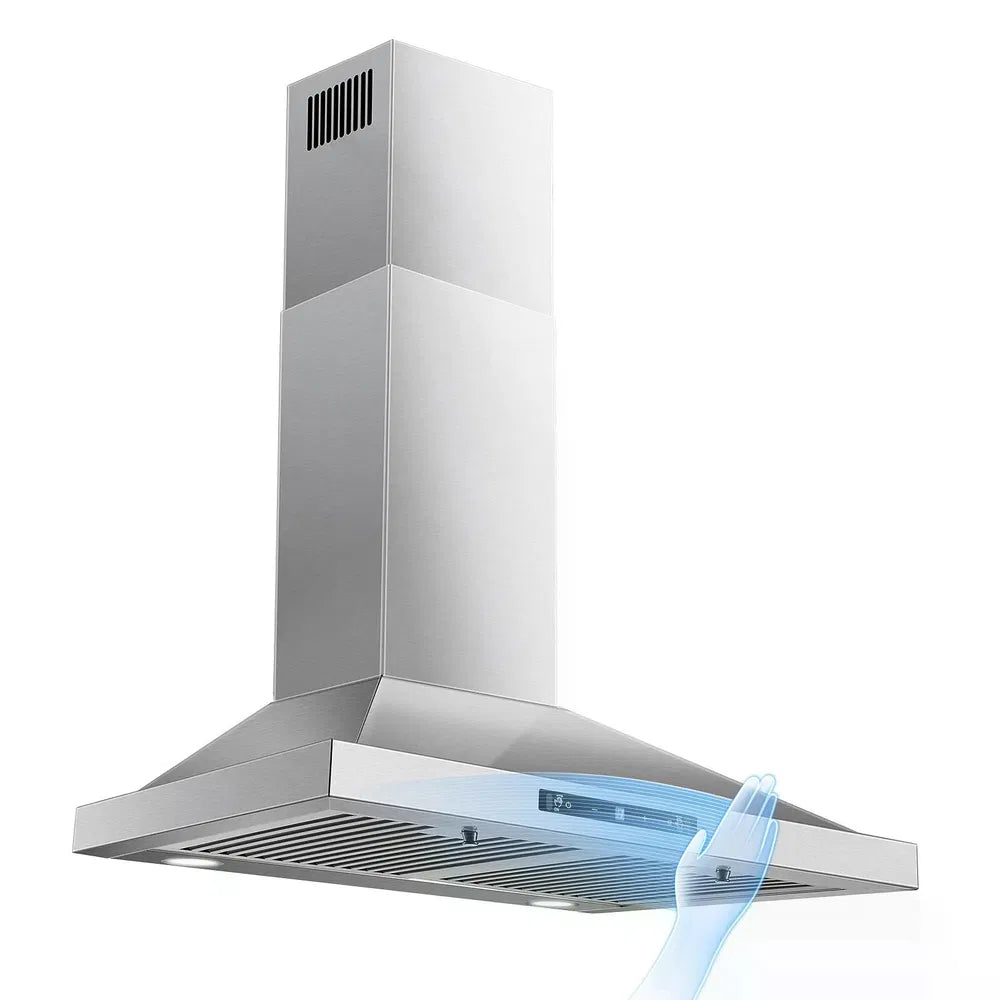 24-Inch Ducted Ductless Wall Mount Range Hood 450CFM Stainless Steel with Touch & Gesture Control