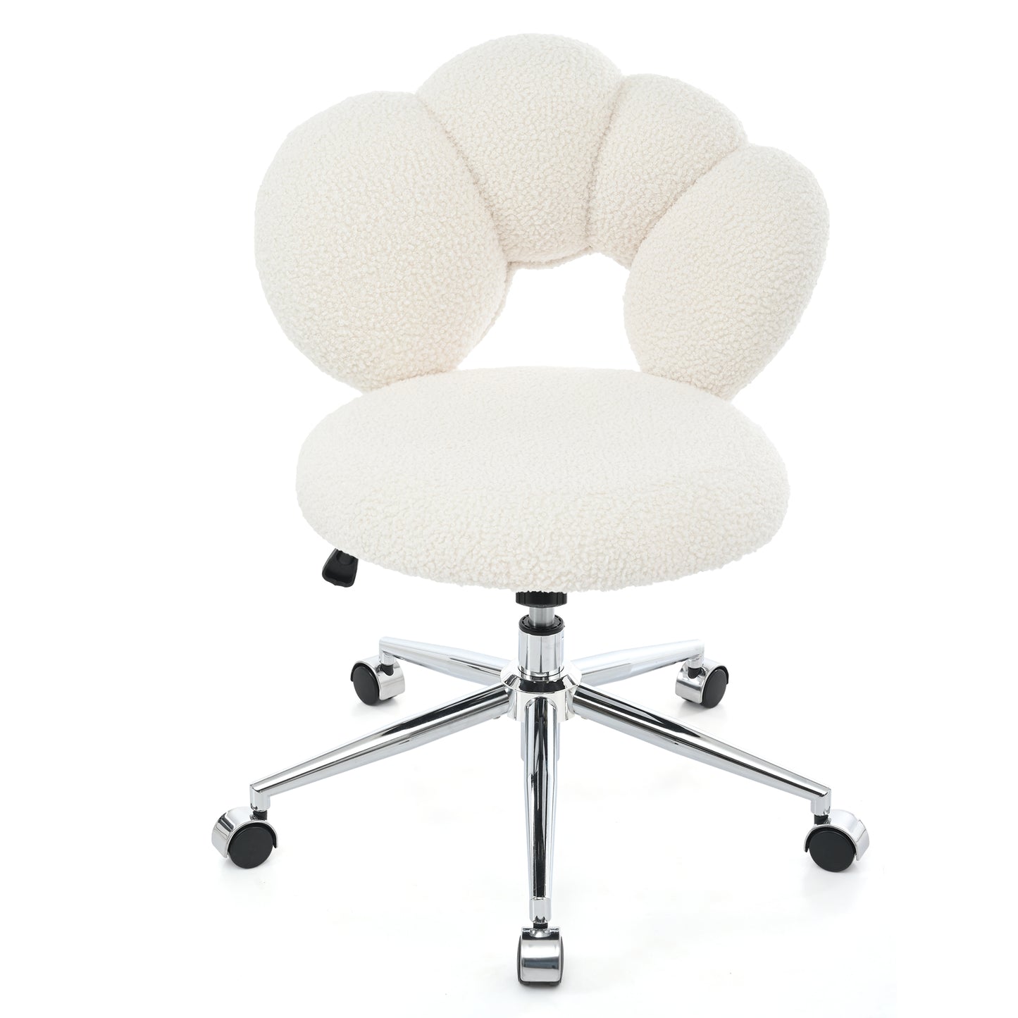 360° Swivel Height Adjustable Office Chair - White Teddy Fabric