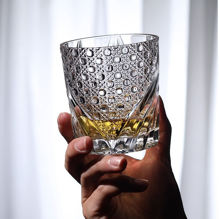 Kyoto Nitrate Traditional Pattern Whiskey Glass - Crystal Drinkware for Home Bar