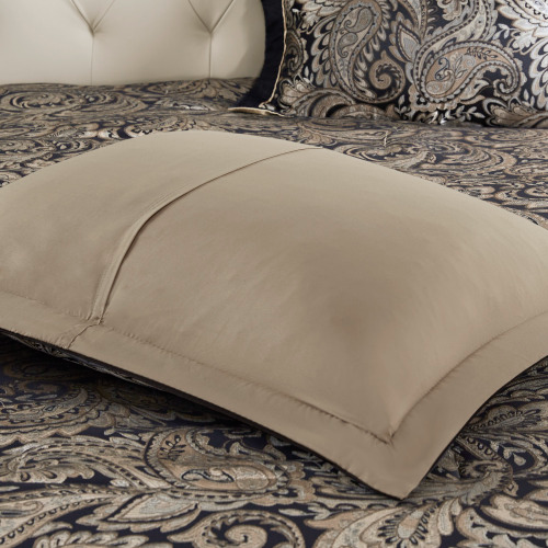 12-Piece Black Comforter Set with Cotton Bed Sheets - King