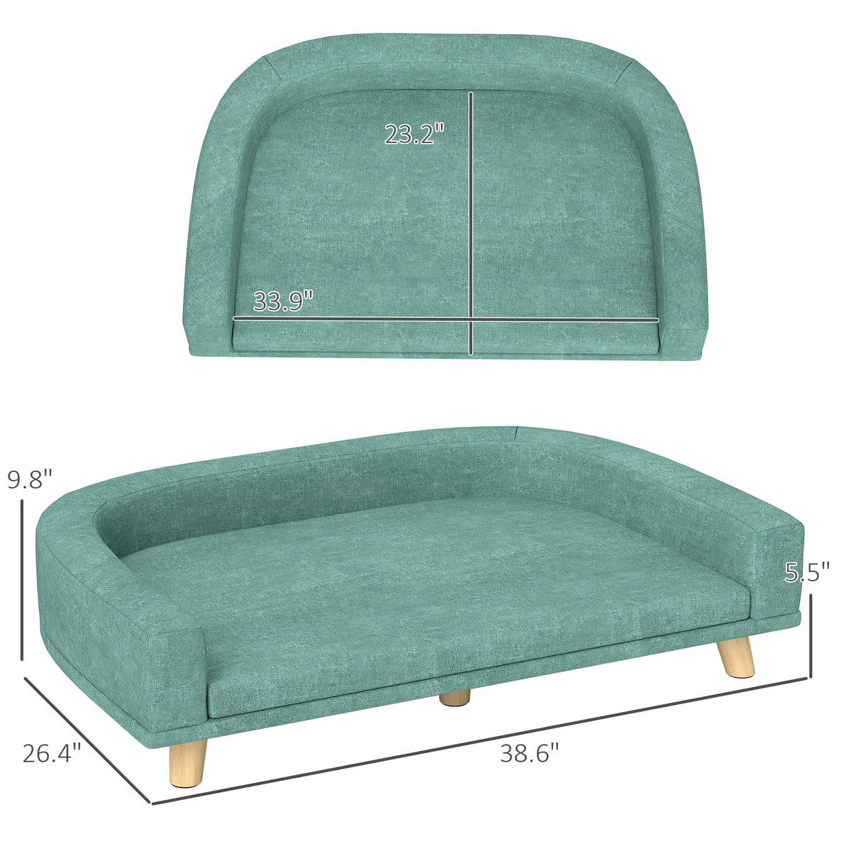Large Dog Sofa Bed with Washable Cushion - Green Pet Couch & Lounge