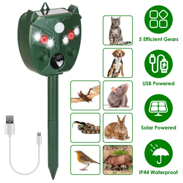 Ultrasonic Solar Animal Repeller for Garden Yard Farm Waterproof 5 Gears