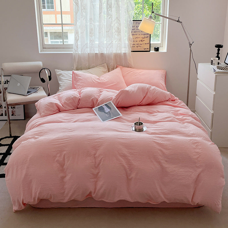 Solid Color Cotton Bed Sheet Set - Soft Washed Bedding Includes Quilt Cover & Pillowcases