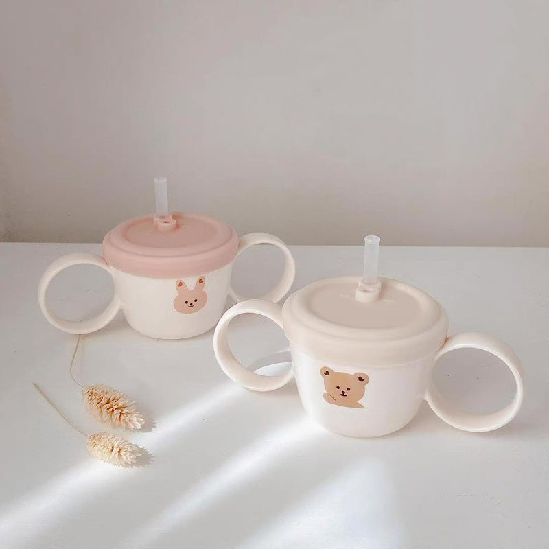 Binaural Baby Food Supplement Bowl with Lid & Straw - Microwave Safe