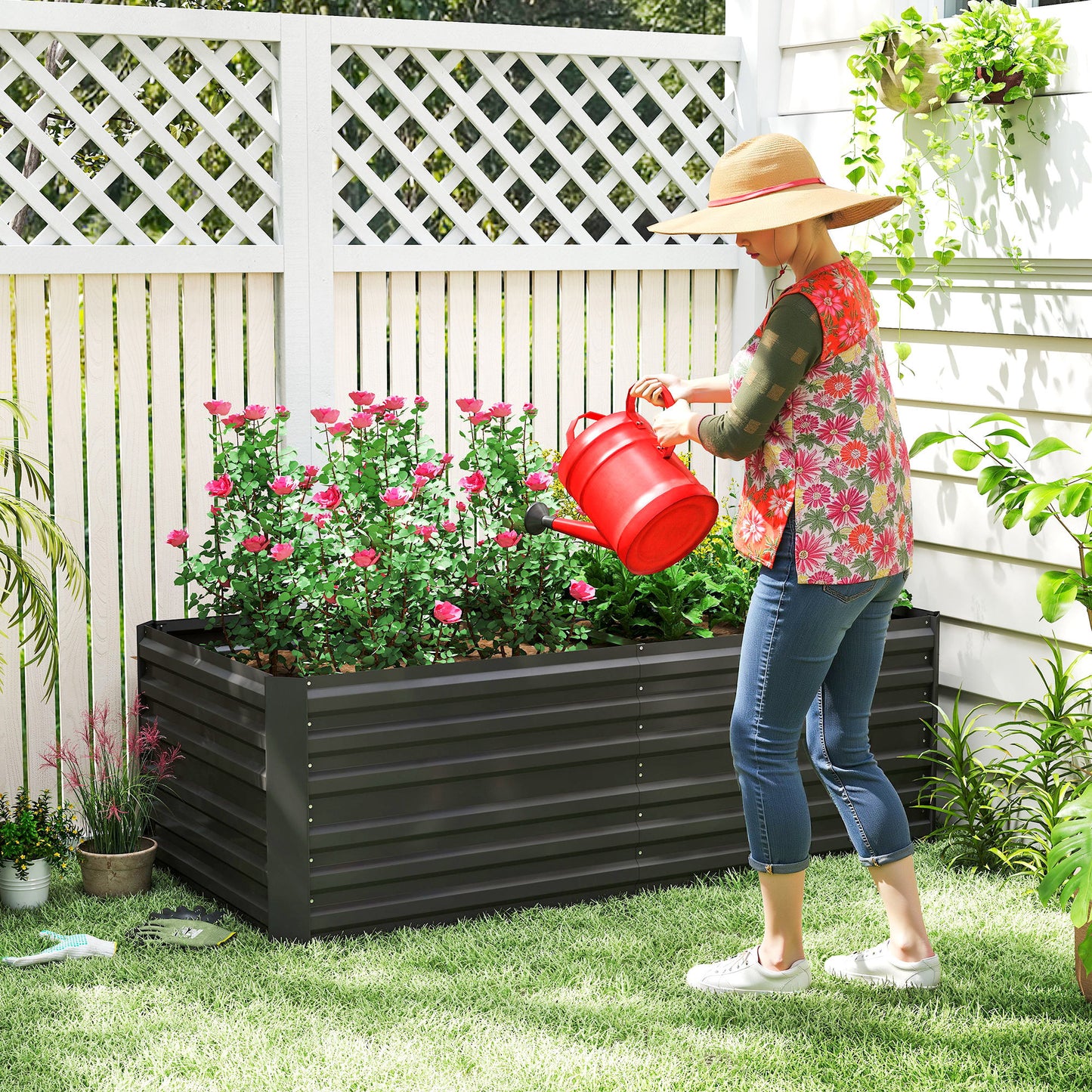 Galvanized Steel Raised Garden Bed 71x36x23 Inches Outdoor Planter Black