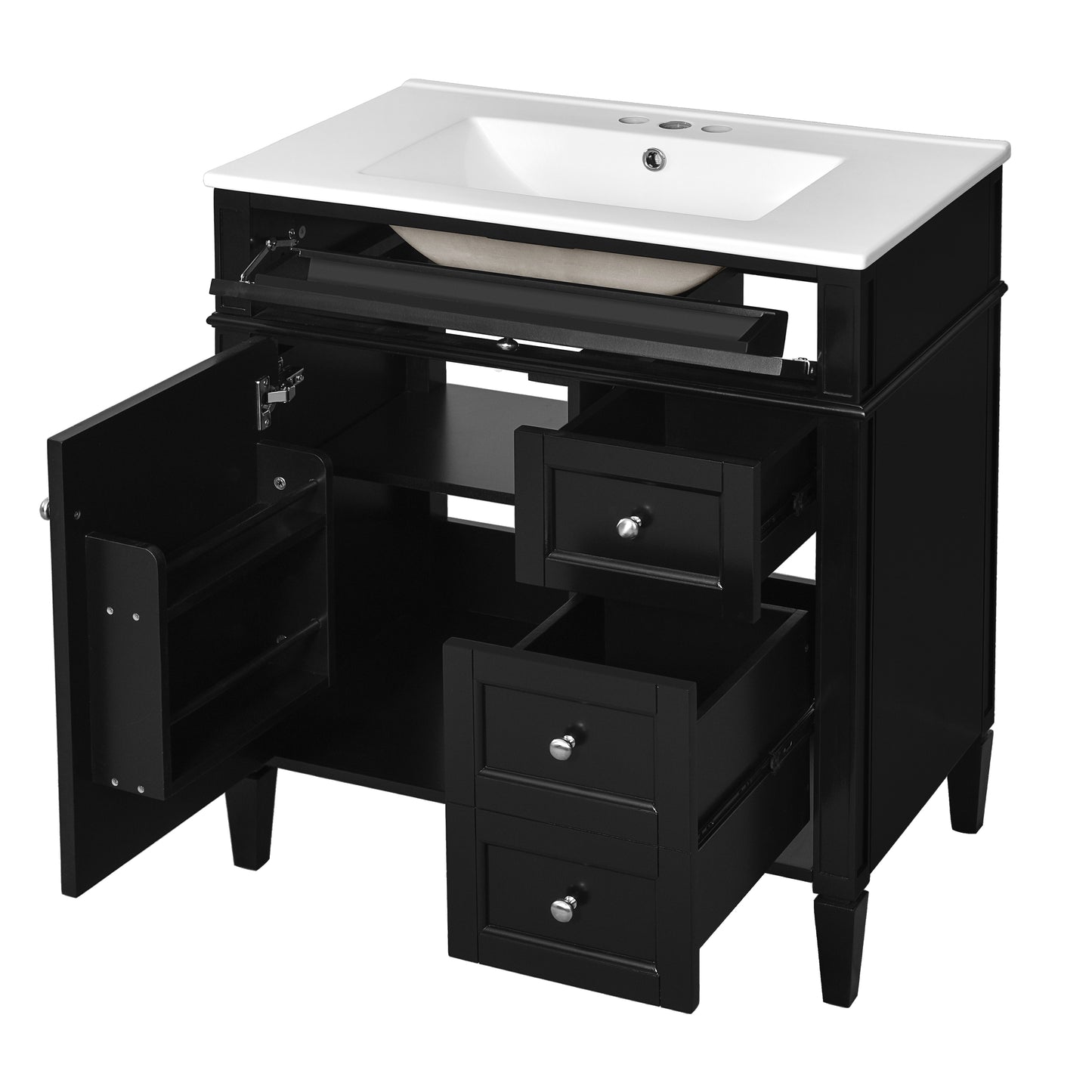 30'' Modern Bathroom Vanity with Sink - Black Storage Cabinet