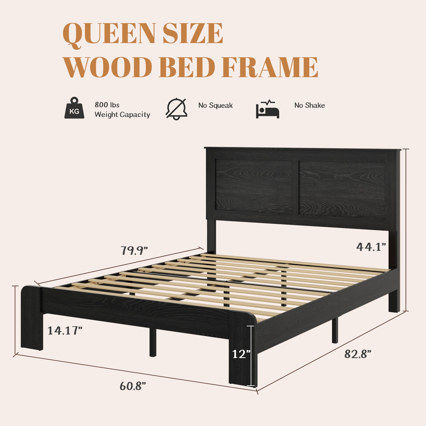 Queen Wood Platform Bed Frame with Underbed Storage - Black