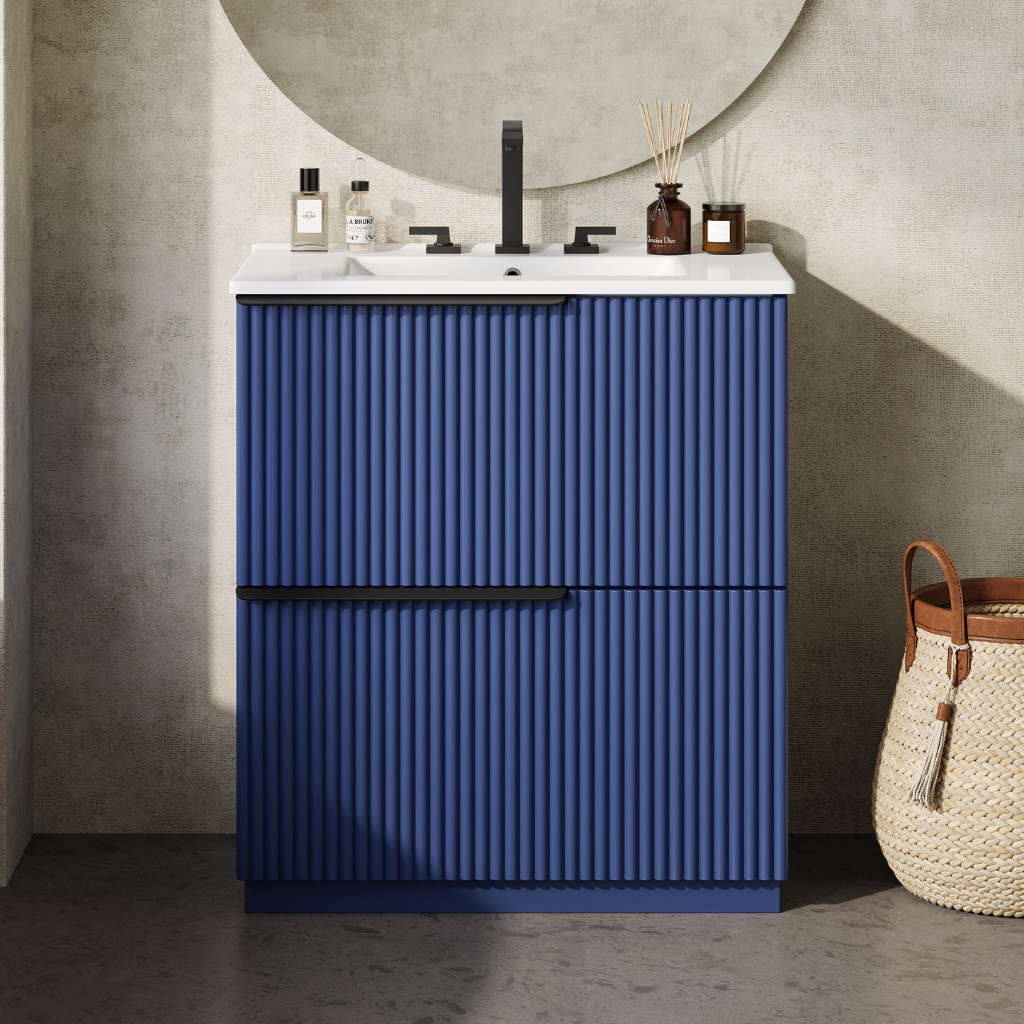 30-Inch Freestanding Bathroom Vanity with Ceramic Sink - Blue