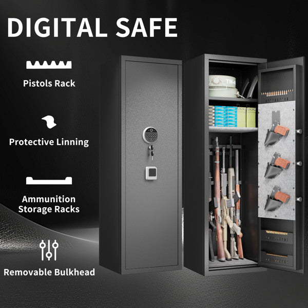 Electronic Safe with Fingerprint & Key Lock, Detachable Partition, Black